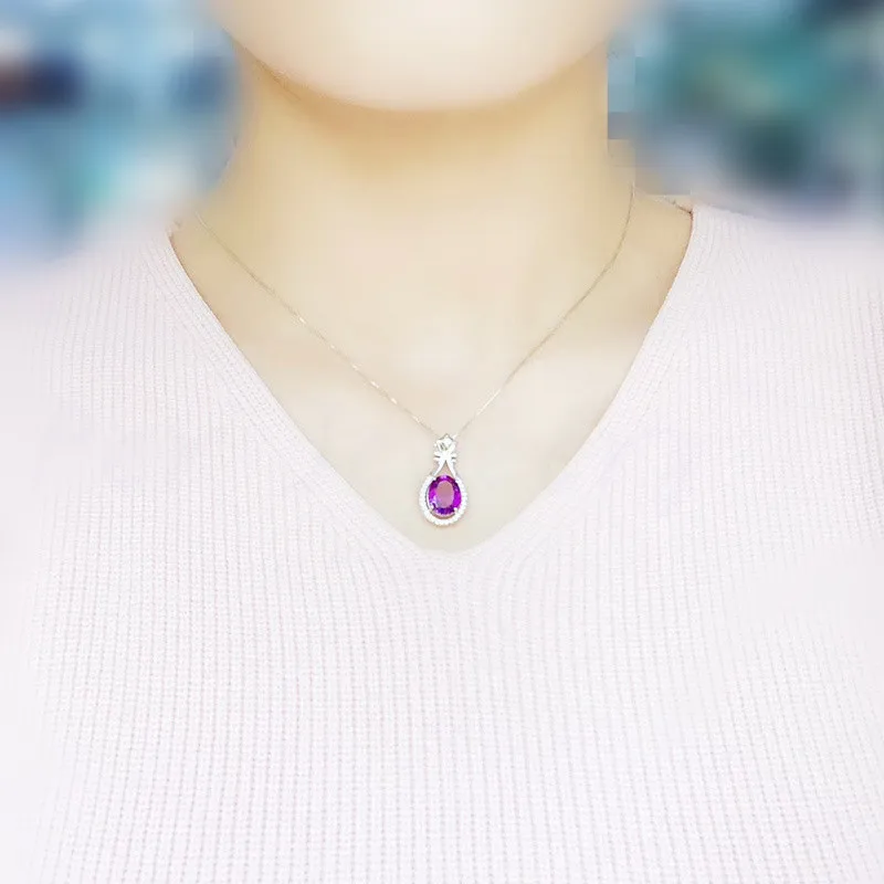 Ожерелье с подвеской из настоящего аметиста бесплатная доставка серебро 925 пробы