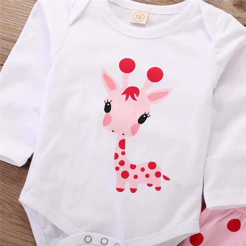 Baby Girl Clothes Polka Dot Newborn Baby Girl Outfits Set Cute Giraffe Infant Girl Clothing With Hat Spring Autumn