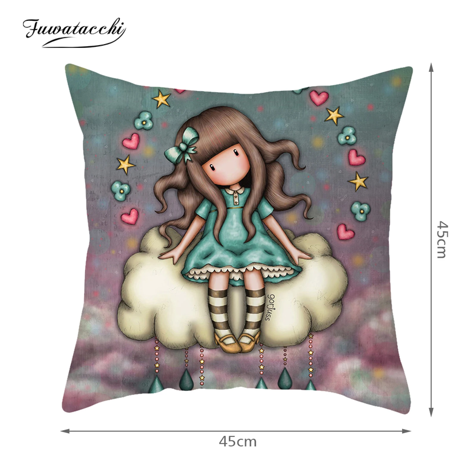 

Fuwatacchi Cartoon Girl New Year Gift Style Cushion Cover Linen Pillows Case Sofa Cases Bed For Living Room Bed Pillows Covers