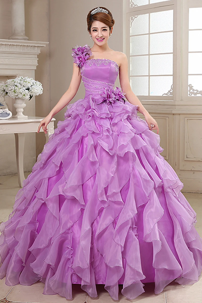 Бальное платье из органзы с оборками и бусинами на одно плечо красивые вечерние