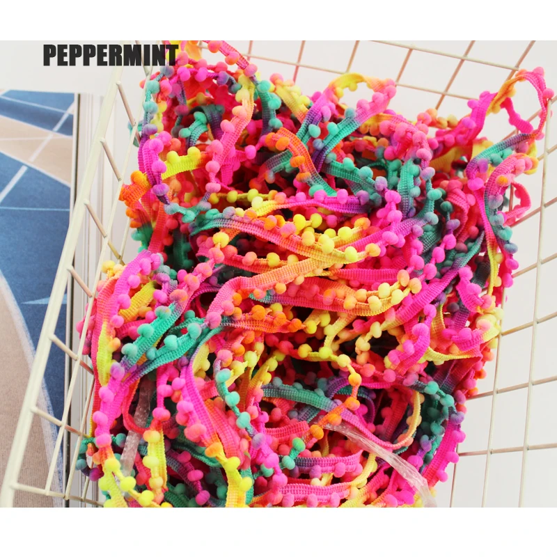 3 ярдов мини неоновый шар отделка кружево с помпонами окрашенный в каплю помпон