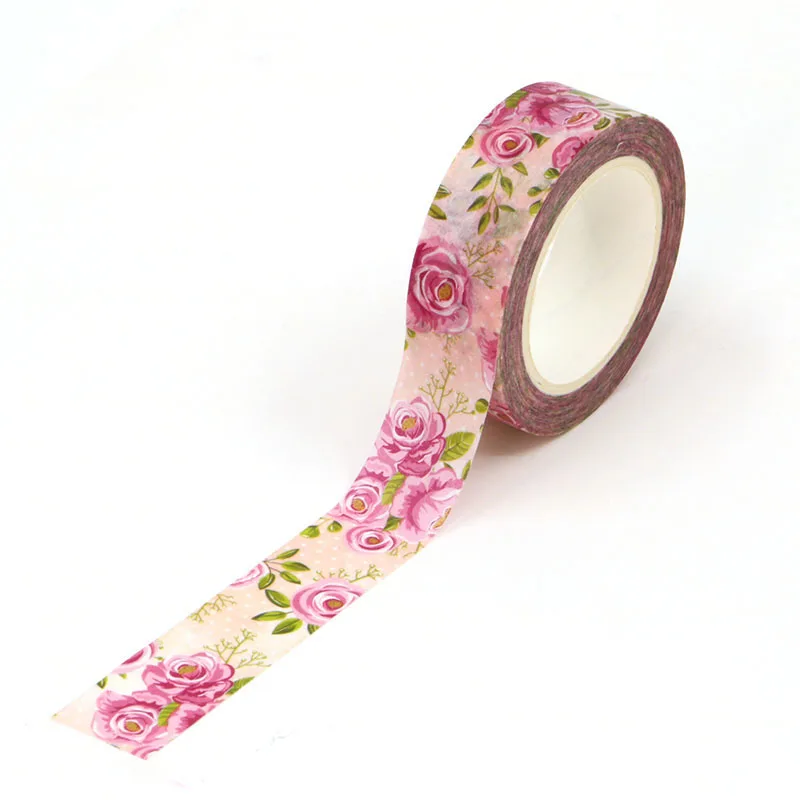 

10PCS/lot 15MM*10M Pink Rose Flowers Decorative Washi Tape Scrapbooking Masking Tape School Office Supply stationery washi tape