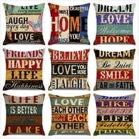 retro industrial style cushion cover wood grain letters decor pillowcase home chair seat furnishings linen pillow cover 45x45cm