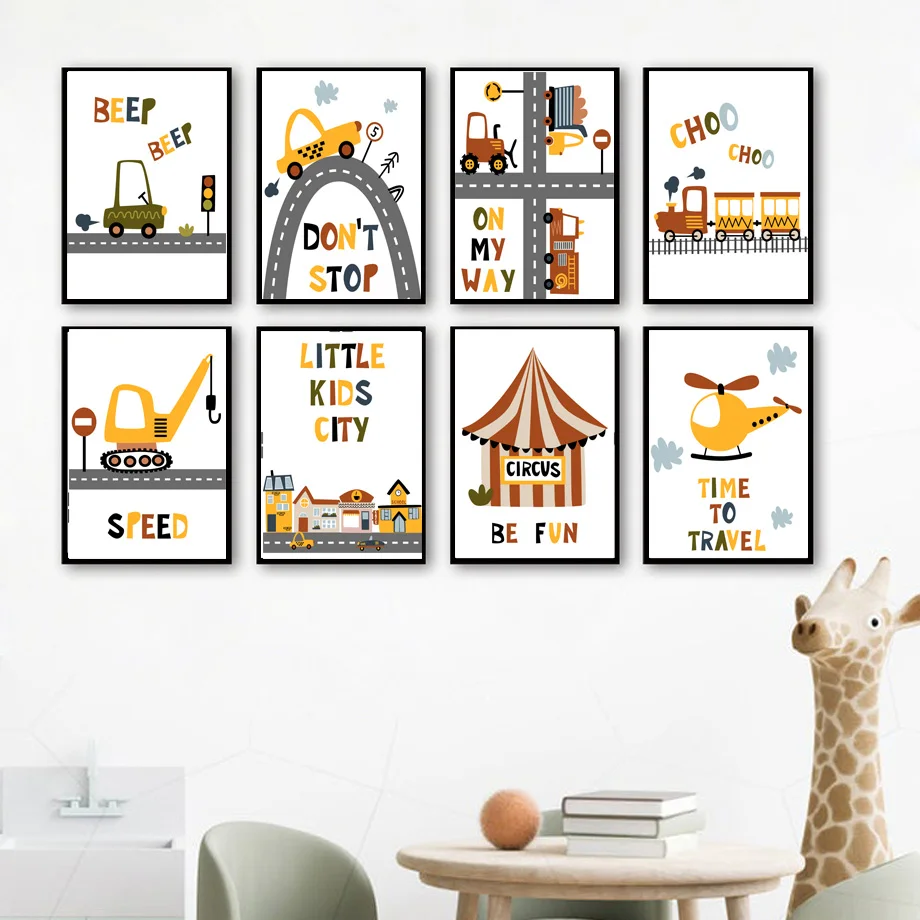 

Cartoon Kids City Car Driver Club Slogan Nursery Wall Art Print Canvas Painting Nordic Poster Wall Baby Boy Room DecorPictures