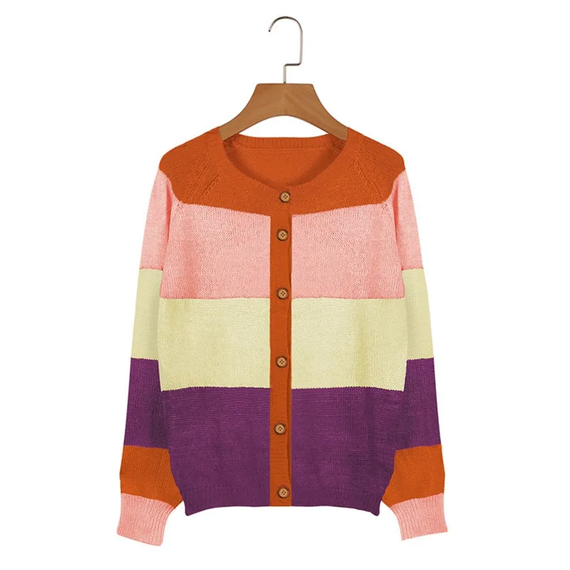 Женский свитер вязаная куртка осеннее пальто новинка 2019 Модные Полосатые