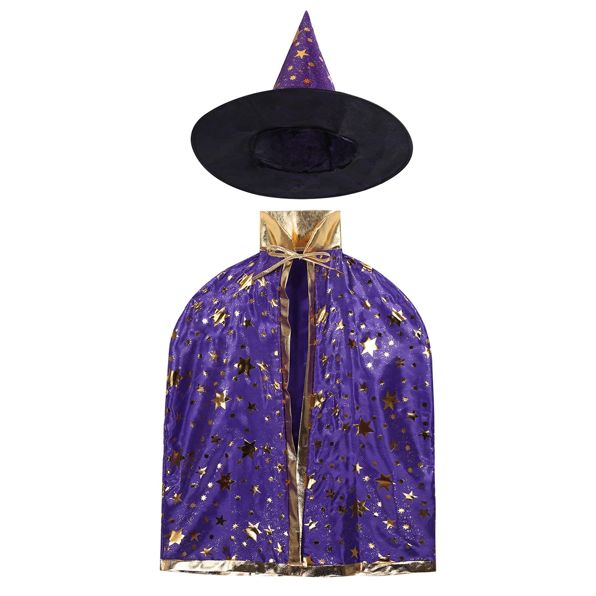 

Toddler Halloween Witch Wizard Costume Outfits Kids Boys Girls Cosplay Party Witch Cloak with Hat Shiny Gold Stars Clothes Set