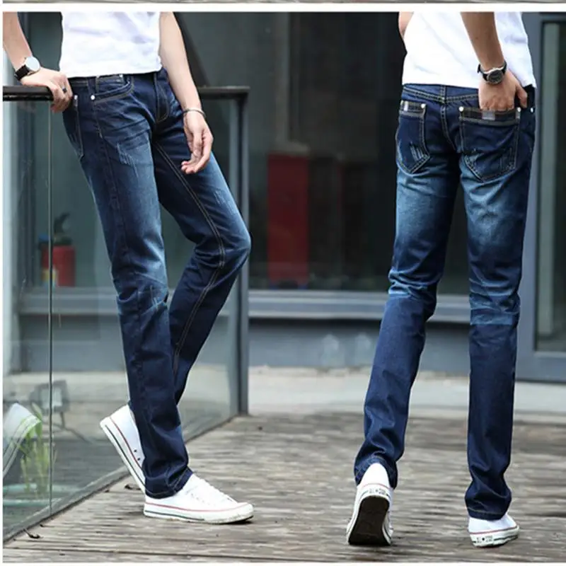 

Fashion Men's Jeans Embroidery Slim Fit Straight Denim Pants Distressed Trousers