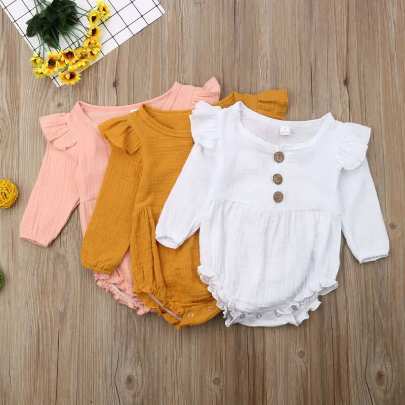 

Free shipping Toddler Baby Girls Long Sleeve Linen Bodysuit Jumpsuit Autumn Outfits