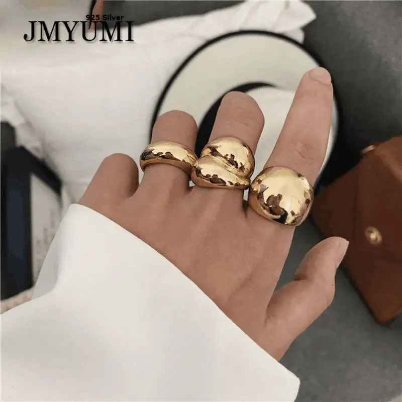 

JMYUMI Minimalist 925 Sterling Silver Finger Rings for Women Couples Trendy Elegant French Gold Geometric Punk Party Jewelry