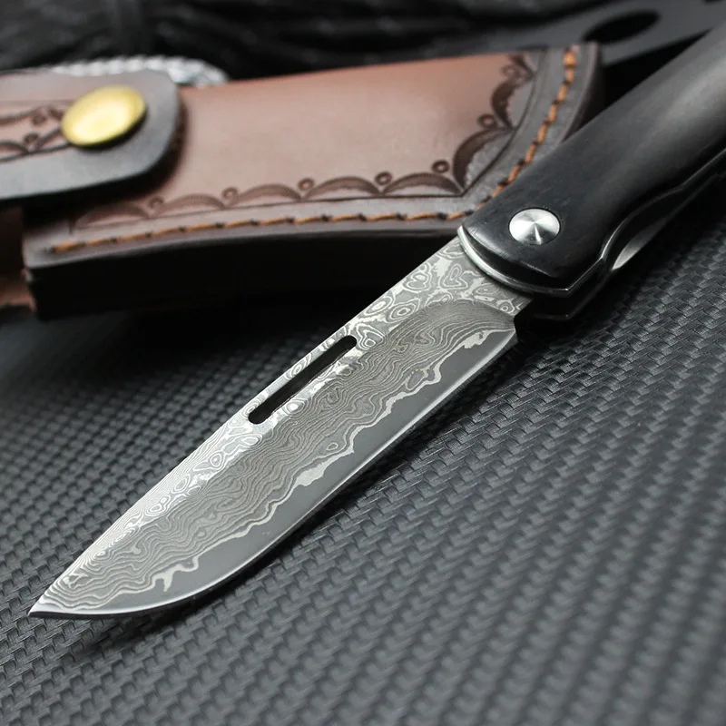 Складной нож Tunafire GT962 ручка из черного дерева дамасское лезвие карманные