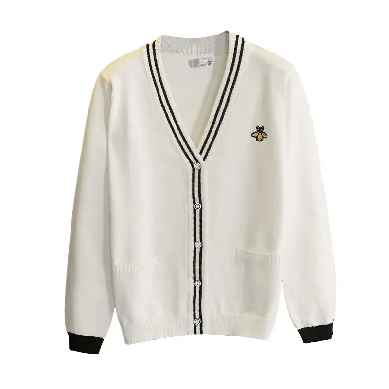 

2021 college style loose cardigan v-neck sweater men and women the same spring embroidered autumn and winter jacket