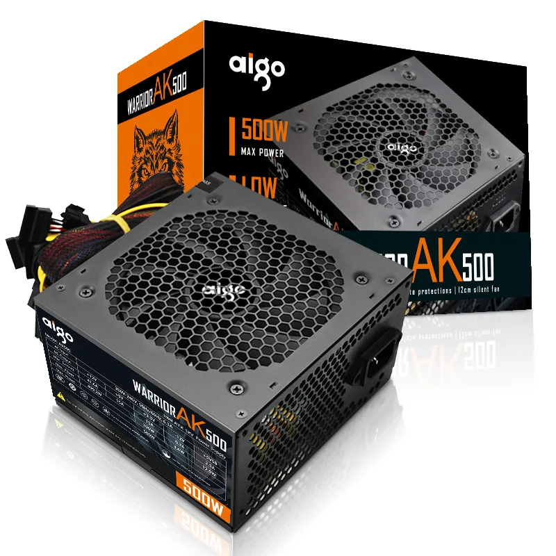 Блок питания Aigo AK для ПК 500 Вт черный тихий блок игр 120 мм rgb вентилятор 24 контакта 12