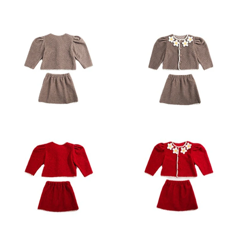 

Red Christmas Sets 2pcs Sets Age For 2-8 Yrs Baby Girls Back To School Outfits Coats+Skirt 2022 New Arrival Spring Kids Clothes