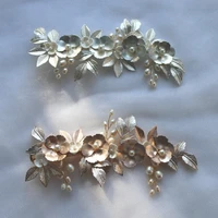 gold silver color floral bridal hair piece clip freshwater pearls jewelry wedding accessories handmade