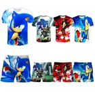 Комплект одежды из 2 предметов, футболка + штаны, футболка с надписью Sonic, комплекты одежды для мальчиков, детский спортивный костюм, топы для маленьких мальчиков и девочек, футболки