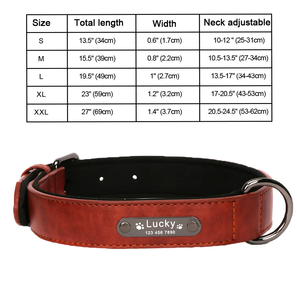 DarkRed Collar 8 цветов кожаный индивидуальный ошейник для собаки на заказ ошейник для собак утолщенное выгравированное имя роскошные большие собаки гравировальные Ошейники бульдог ошейник de Personalizado para Perros ошейники для со - Цвет: DarkRed Collar