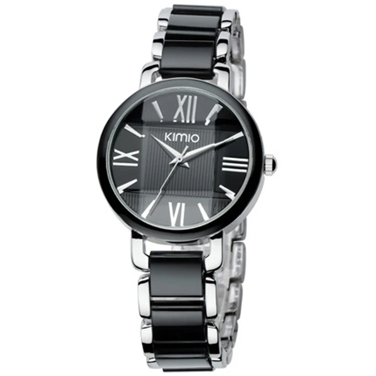 black watch Kimio женские кварцевые часы, модные синие квадратные часы с бриллиантовым браслетом, Брендовые Часы с имитацией керамики, студенческие водонепроницаемые наручные часы - Цвет: black watch