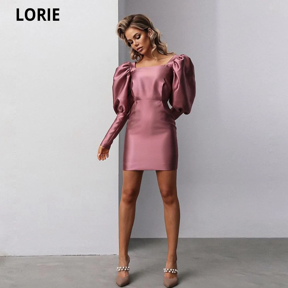 

LORIE Puff Sleeves Simple Elegant Graduation Gowns Homecoming Dresses Above Knee Prom Dress Cocktail Party Club Vestido De Festa
