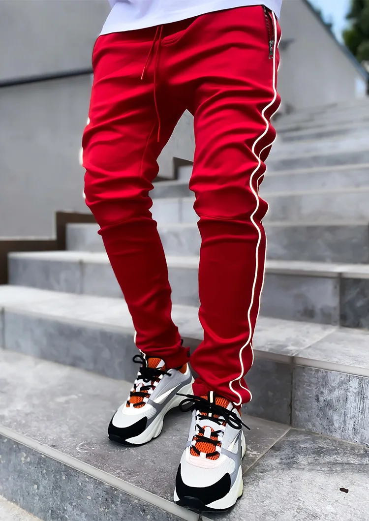 

2021 new men's overalls trend elastic Multi Pocket reflective sports and leisure pants for men