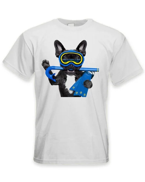 

sport New Fashion Summer New Design Cotton Male Tee Shirt Designing French Bulldog Scuba Diver Men's T-Shirt - Funny Pet Bull Do
