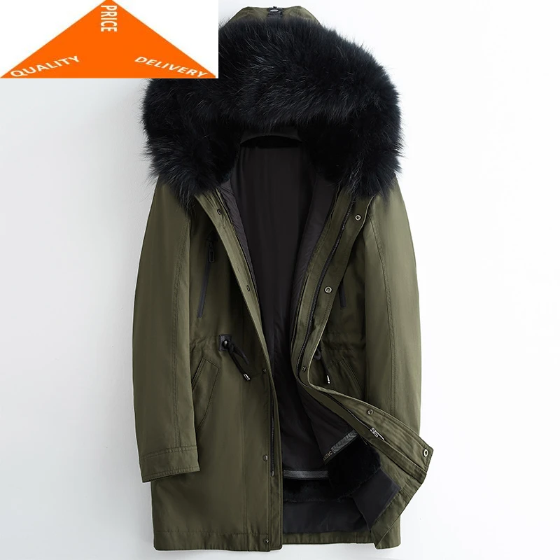 Мужское зимнее пальто с капюшоном из натурального енота парки подкладкой