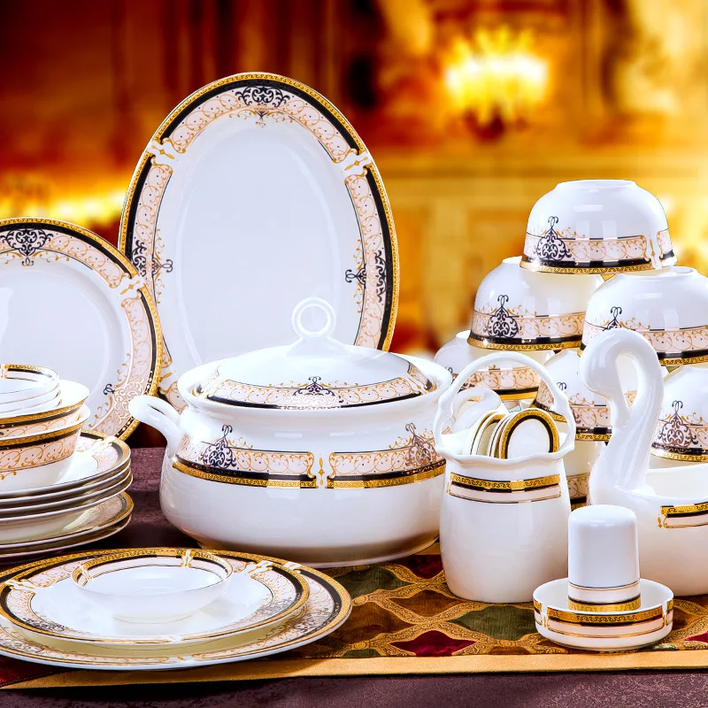 

Tableware Set 28 head 56 golden Vienna Jingdezhen ceramic tableware European-style Pynomom pan dish set