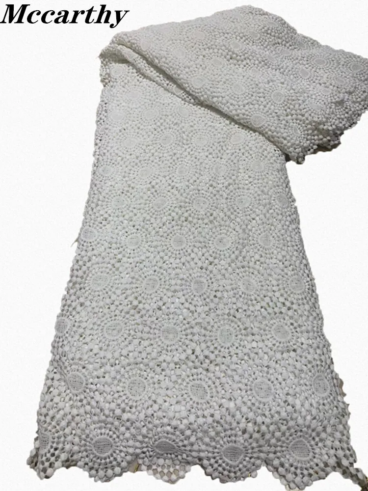 

Mccarthy White African Guipure Cord Lace Fabric 2021 High Quality Lace Nigerian Water Soluble Lace Fabrics Embroidery For Party