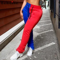 women high waits lace up patchwork sweat pants autumn female fashion streetwear lady sacked trousers casual joggings pantacourt