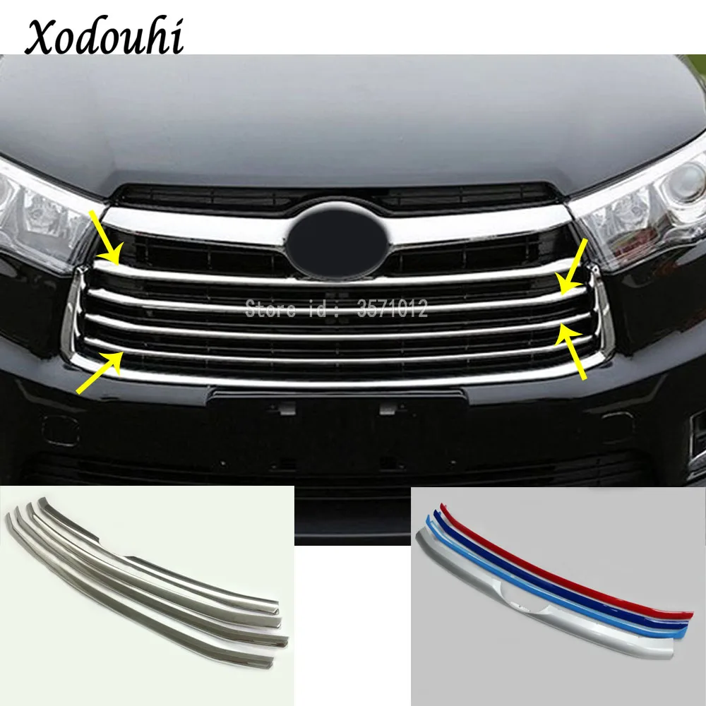 

For Toyota Highlander 2015 2016 2017 Car Body Stylin Cover Protection Detector ABS Chrome Trim Front Grid Grill Grille Racing