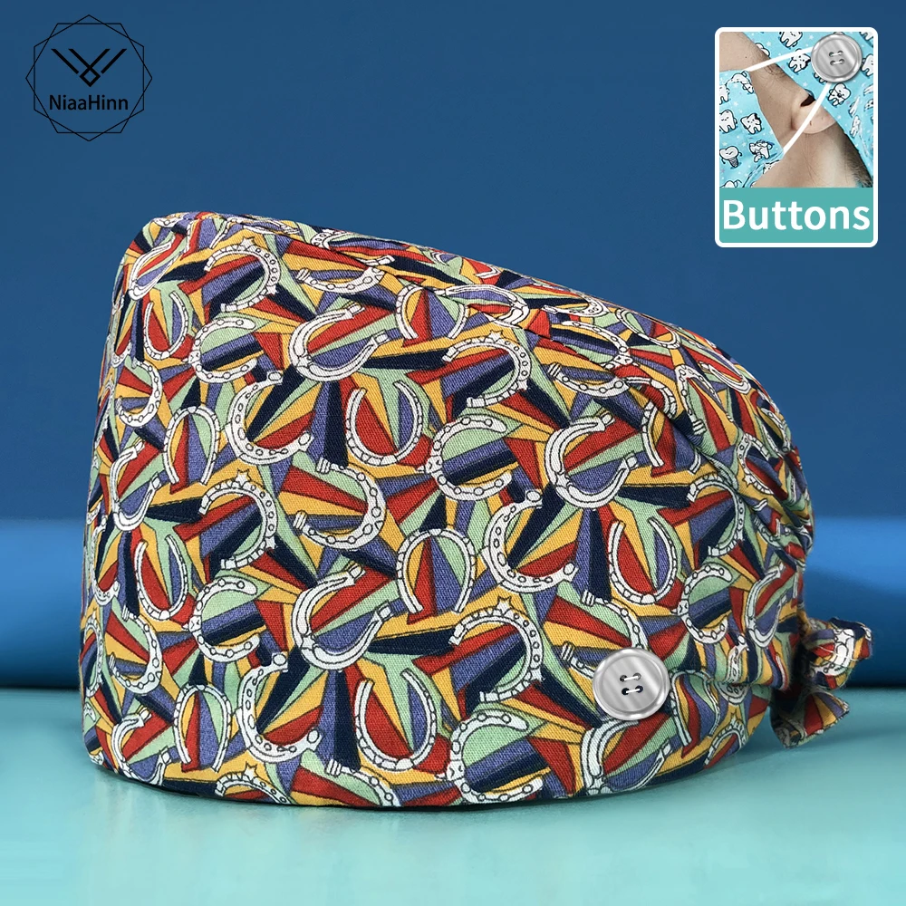 

Nutritionist Salon Color Animal Cartoon Pattern Health Center Nursing Scrub baotou Cap Dentist Work Scrub Accessories Work Cap