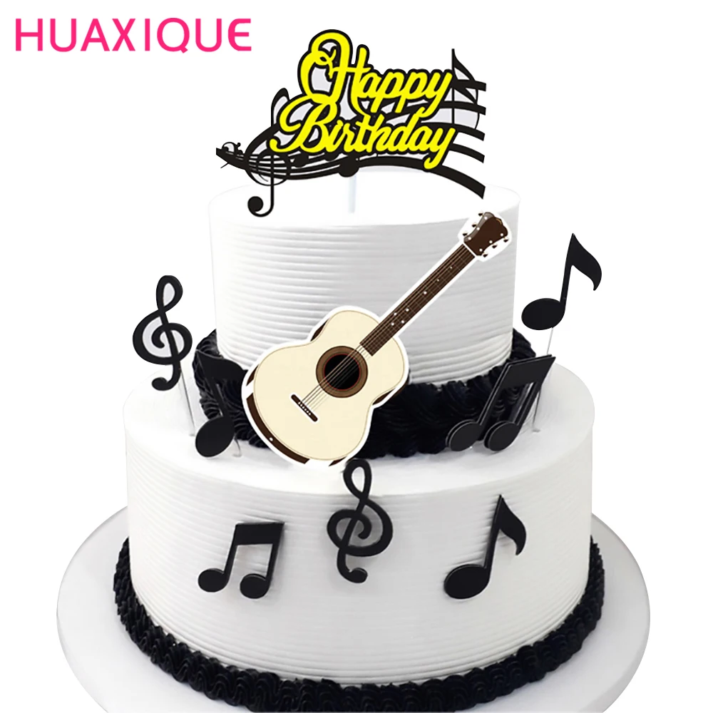 

Music Theme Birthday Festive Decoration Musical Notes Guitar Card Insert Birthday Party Supplies Children's Cake Decoration