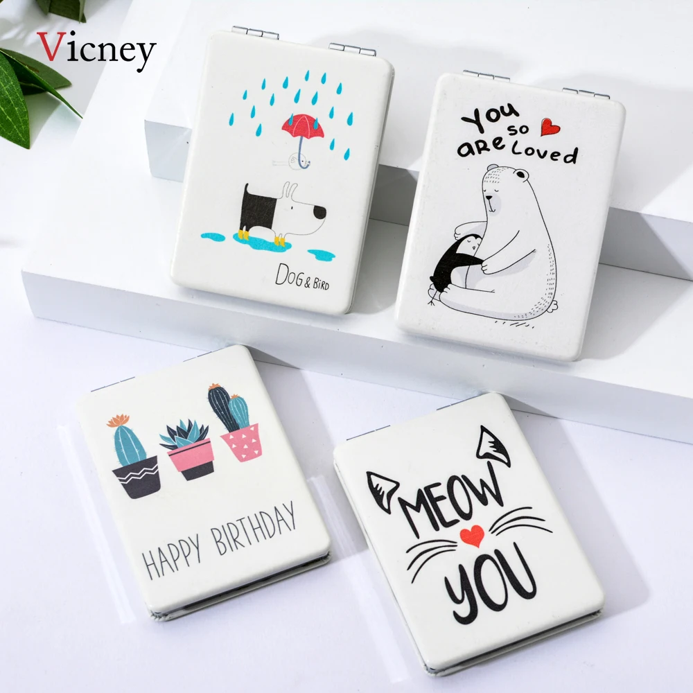 Vicney, новинка, зеркало для макияжа, двойное, складное, квадратное, компактное, маленькие зеркала, креативное, мультяшное, портативное зеркало для дома, на открытом воздухе, для путешествий