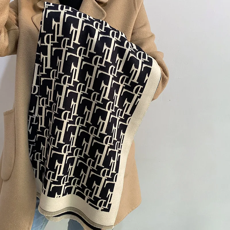 

Luxury Brand Scarf for Women Warm Pashmina Blanket Letter Print Winter Shawls Wrap Female Cashmere Scarves Designer Foulard