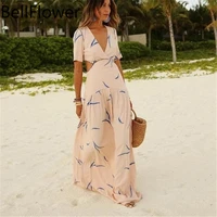 milk shreds bohemian summer dress beach style v neck hollow out a line pullover short sleeve geometric sexy maxi dresses 2021