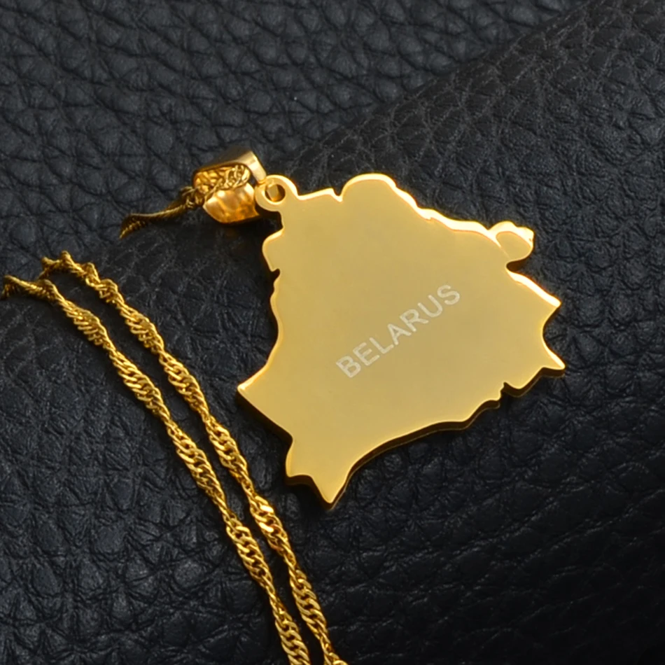 

Anniyo Gold Color Belarus Map Pendant and Thin Chain Necklaces Belarusian Maps Jewelry Gifts #011021
