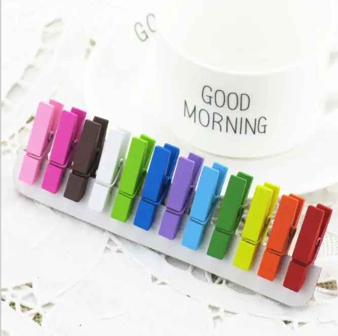 Цветной Деревянный Мини зажим офисные принадлежности прищепка для фотографий