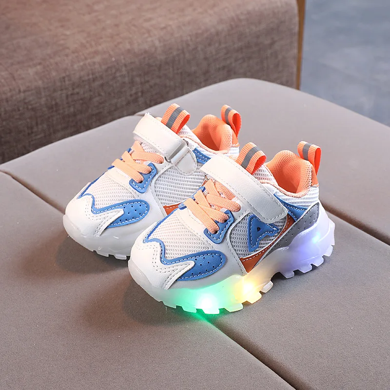 

Boys Mesh Breathable Shoes 2021 New Spring Autumn Children Casual Shoes with Luminous Sole Pink Light Up Toddler Shoes Girl