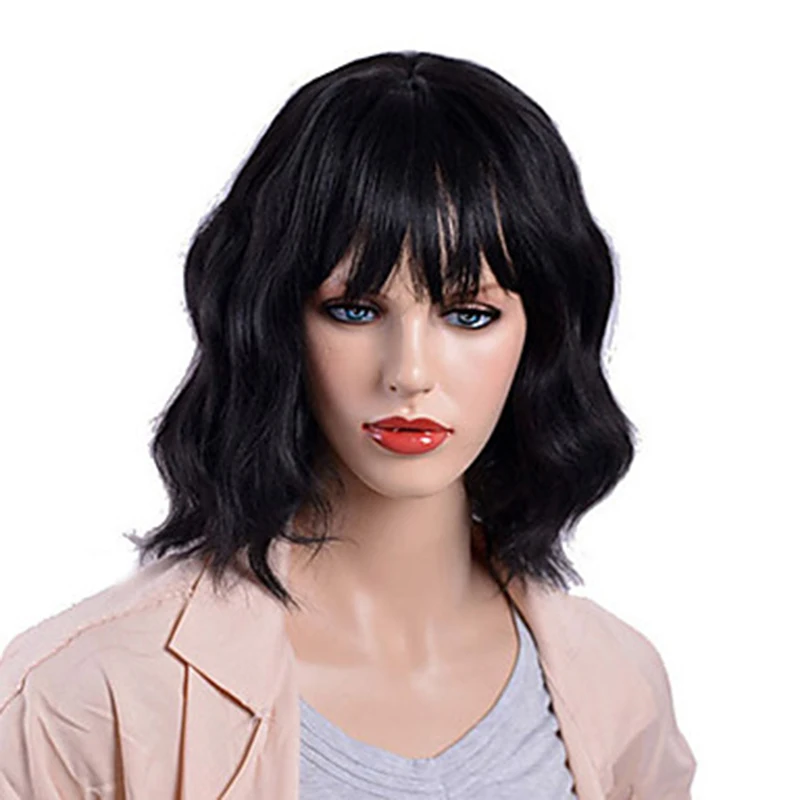 HAIRJOY женский парик из натуральных черных коротких волнистых синтетических волос