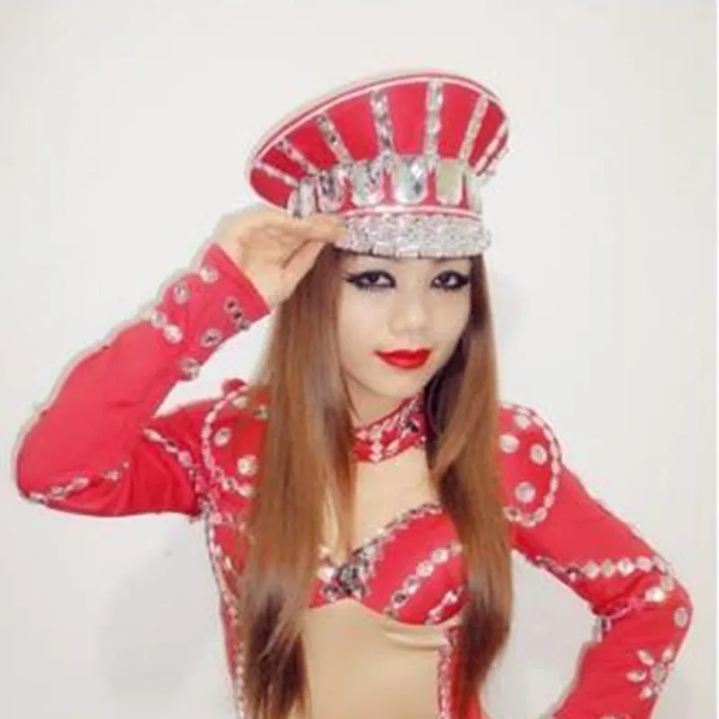 Ds Costume Bling Детские шапки блестящая Алмазная полицейская шапка стразы красная