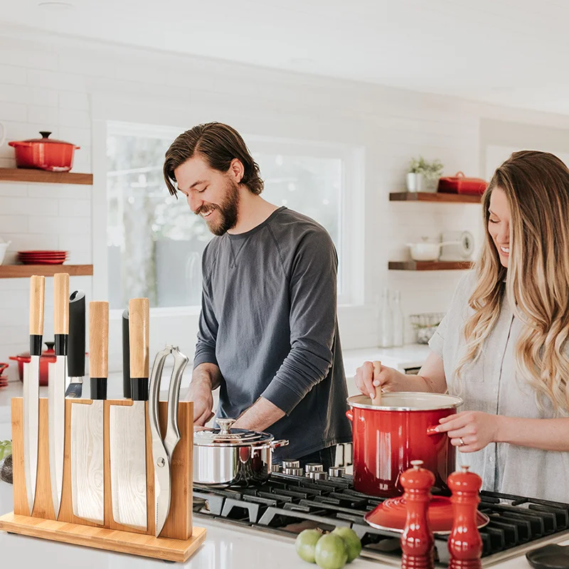 

Magnetic Knife Holder with Powerful Magnet - Large Bamboo Wood Knife Block without Knives, Double Side Universal Knife Block