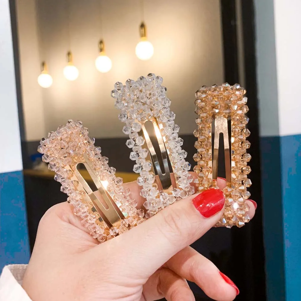 2020 Fashion Women Rhinestone Hair Clips Full Crystal Hairclip Metal Ponytail Holder Hairpins BB Hairgrip Girls Accessories | Красота и