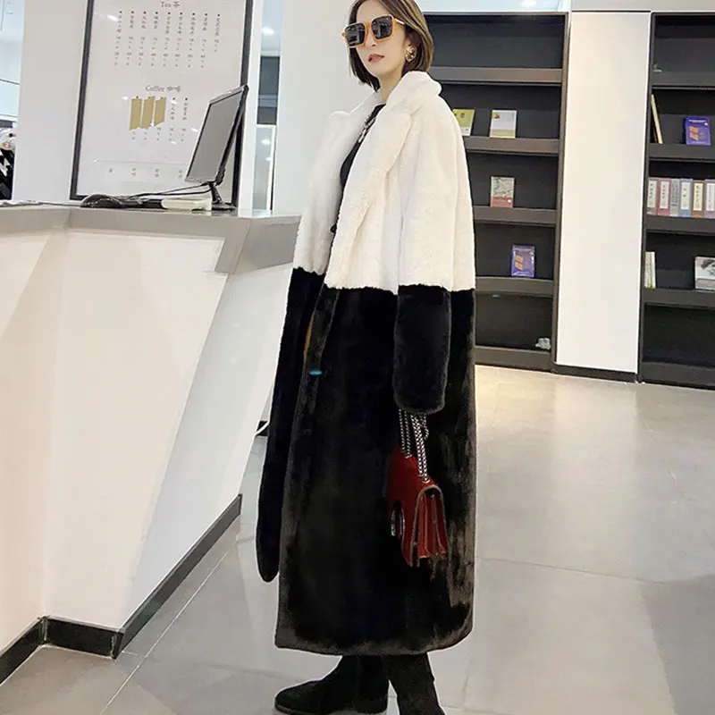 Парка женская зимняя большого размера искусственный мех длинное пушистое пальто