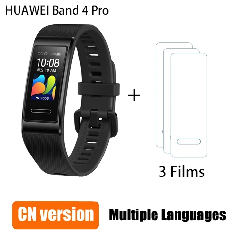 black n 3films Смарт-браслет huawei Band 4 Pro gps, металлическая рамка, цветной сенсорный экран, датчик уровня кислорода в крови, датчик сердечного ритма, браслет для сна - Цвет: black n 3films