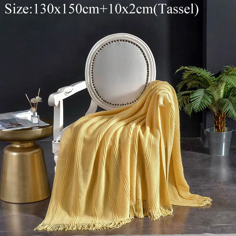 yellow A Однотонное одеяло с кисточками, покрывало для дивана, белое, серое, желтое летнее одеяло покрывало на кровать для дома, отеля, четыре сезона - Цвет: yellow A