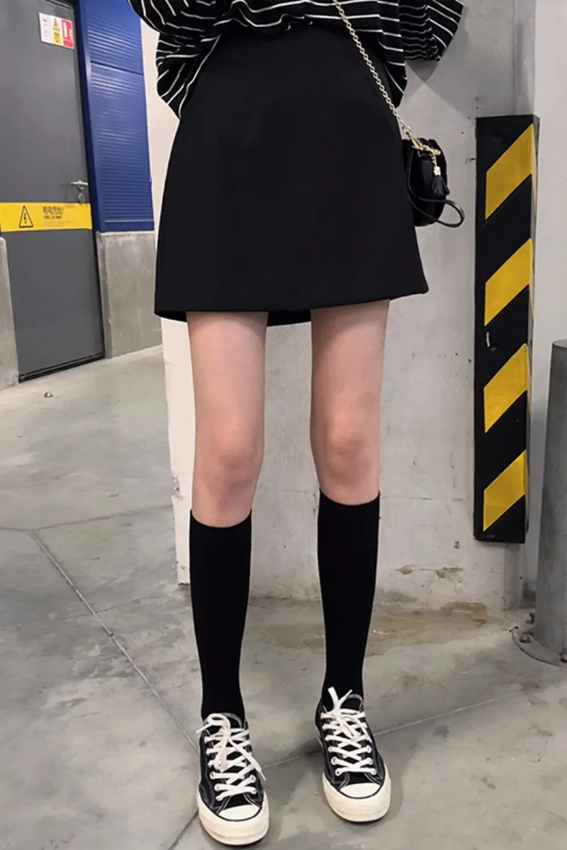 

Korea 2021 spring all-match high-waist solid color skirt short skirt women's thin suit skirt little black dress
