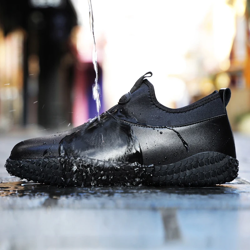 

Fashion Men Kitchen Work Shoes Casual Waterproof Rubber Rain Water Shoes Men Loafers Moccasins for Men Boat Non-slip Shoes Black