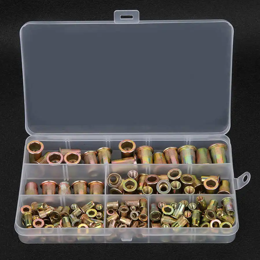 

Набор гаек для заклепок, 150 шт., аксессуары, застежка, цветное цинковое покрытие, M3 M4 M5 M6 M8 M10, металлическая гайка в коробке