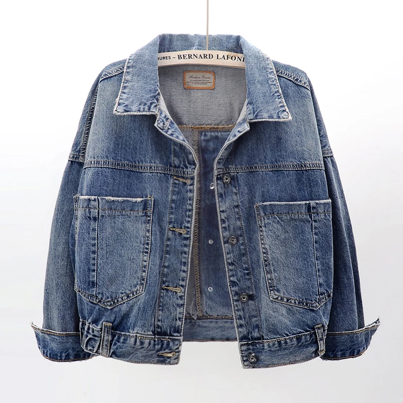 

Винтажная джинсовая куртка женская короткая верхняя одежда Chaquetas Mujer Осенняя модная Свободная джинсовая куртка с большим карманом и длинны...
