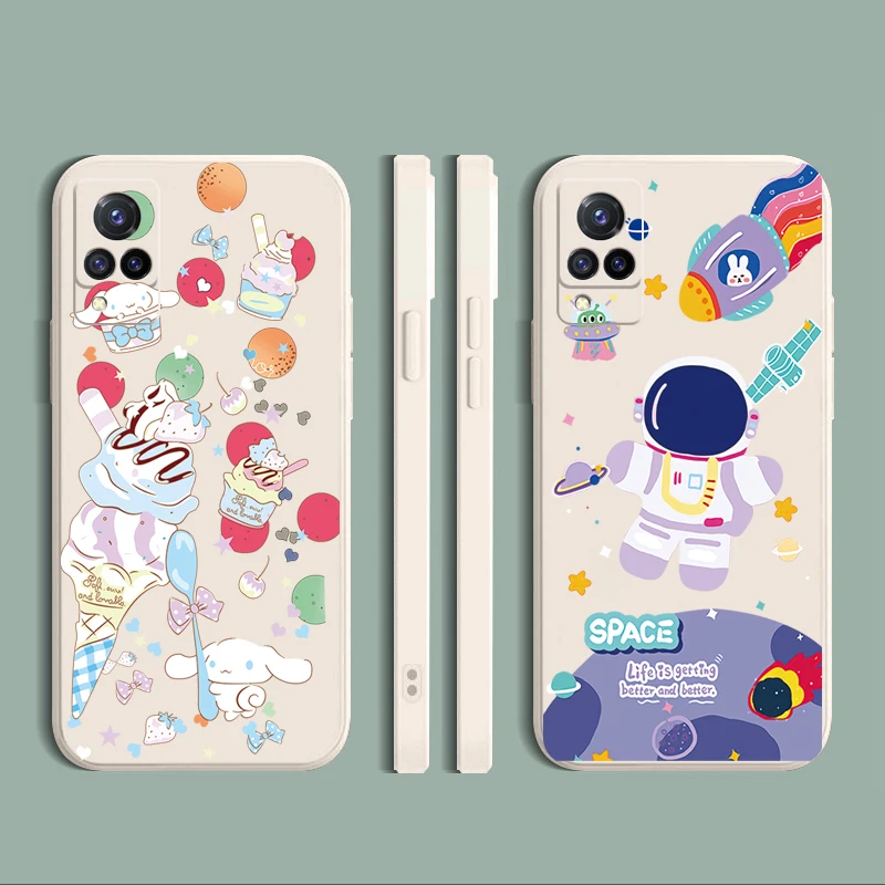 

For VIVO Y12S Y50 Y30 Y20 Y20S Y95 Y91 Y17 Y15 Y12 Y19 Y72 Y52 5G Case Bunny Astronaut Straight Edge Silicone Protective Cover