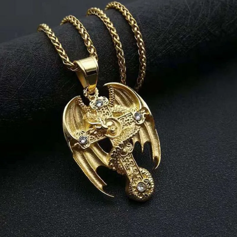 

Titanium steel dragon-shaped cross pendant necklace for men
